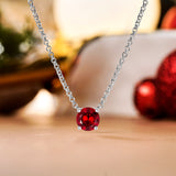 Beautiful 1 Carat Round Cut - Garnet - January Birthstone Solitaire Pendant Necklace in 18k White Gold over Silver, Female, Adult