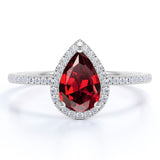 1 Carat Pear Cut January Birthstone Engagement Ring - Wedding Ring - Halo Ring - Pave Ring - Promise Ring - 18K White Gold Plating over Silver