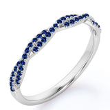 Half-Eternity 0.25 Carat Round Shape September Birthstone Blue Sapphire Pave Infinity Wedding Band in 18K White Gold over Silver