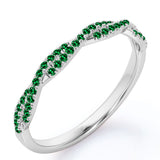 Half-Eternity 0.25 Carat Round Shape May Birthstone Emerald Pave Infinity Wedding Band in 18K White Gold over Silver