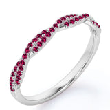 Half-Eternity 0.25 Carat Round Shape July Birthstone Ruby Pave Infinity Wedding Band in 18K White Gold over Silver