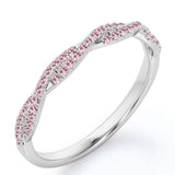 Half-Eternity 0.25 Carat Round Shape October Birthstone Pink Tourmaline Pave Infinity Wedding Band in 18K White Gold over Silver