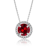 Solitaire 1 Carat Round Cut - Garnet - January Birthstone Halo Pendant Necklace 18k White Gold plating over Silver, Adult, Female