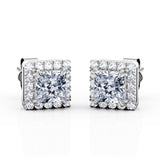 2 Carat Round Cut Cubic Zirconia Solitaire Stud Earrings in 18K White Gold over Silver