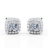 4 Prong Set 1 Carat Round Cut Certified Lab Diamond Halo Stud Earrings in 18K White Gold Plating over Silver