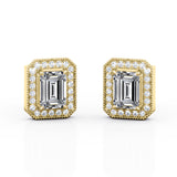 2.15 Carat Emerald Cut Moissanite Milgrain Halo Stud Earrings