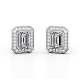 2.15 Carat Emerald Cut Moissanite Milgrain Halo Stud Earrings