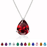 Elegant 1.5 TCW Pear Shaped - Garnet - January Birthstone Prongs Solitaire Slider Pendant Necklace in 18K White Gold over Silver