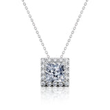 3 Carat Princess Cut Cubic Zirconia Halo Pendant Necklace in 18K White Gold over Silver