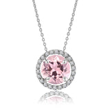 Solitaire 1 Carat Round Cut - Pink Tourmaline - October Birthstone Halo Pendant Necklace 18k White Gold plating over Silver, Adult, Female
