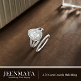 JeenMata 2.75 Carat Pear Cut Moissanite Double Halo Split Shank Engagement Ring Set in 18K White Gold Plated for Women