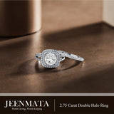 JeenMata 2.75 Carat Round Brilliant Cut Moissanite Double Halo Split Shank Engagement Ring Set in 18K White Gold Plated for Women