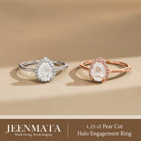 1.25 Carat Pear Halo Engagement Ring for Women, Cubic Zirconia Bridal Ring with Moissanite Accents, 18K Gold Plated