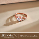 1.50 Carat Round Cut Halo Engagement Ring for Women, Cubic Zirconia Ring with Moissanite Side Stones, Twisted Split Band, 18K Rose Gold Plated Anniversary Promise Ring