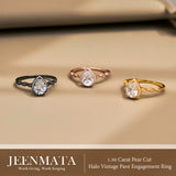 1.50 Carat Pear Cut Engagement Ring for Women, Teardrop Halo Bridal Ring with Moissanite Accents, Vintage Pavé Band, 18K Gold Plated