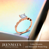 2.25 Carat Princess Cut Engagement Ring for Women, Cubic Zirconia Bridal Ring with Moissanite Side Stones, Vintage Milgrain Band, 18K Rose Gold Plated