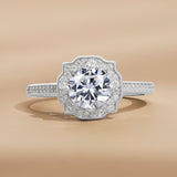 Halo Engagement Ring for Women, 2.25 Carat Round Cut Cubic Zirconia with Moissanite Side Stones, Vintage Inspired Promise Anniversary Ring, 18K Gold Plated