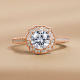Halo Engagement Ring for Women, 2.25 Carat Round Cut Cubic Zirconia with Moissanite Side Stones, Vintage Inspired Promise Anniversary Ring, 18K Gold Plated