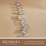 2 Carat Birthstone Double Row Eternity Anniversary Band Ring for Women, Marquise Cut Cubic Zirconia, 18K White Gold Plated