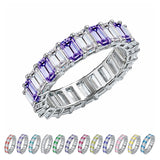 10 Carat Emerald Cut February Birthstone - Multicolor Eternity Wedding Band - Amethyst & Cubic Zirconia Rings in 18K White Gold Plating for Women