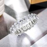 6.75 Carat Oval Cut Moissanite Eternity Anniversary Ring - Classic Prong Style Wedding Ring in White Gold Plating for Women