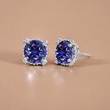 3.5 Carat Round Cut Birthstone Halo Milgrain Stud Earrings