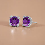 3.5 Carat Round Cut Birthstone Halo Milgrain Stud Earrings
