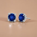 3.5 Carat Round Cut Birthstone Halo Milgrain Stud Earrings