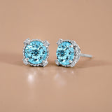 3.5 Carat Round Cut Birthstone Halo Milgrain Stud Earrings