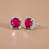 3.5 Carat Round Cut Birthstone Halo Milgrain Stud Earrings