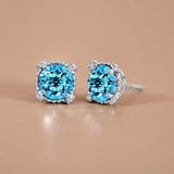 3.5 Carat Round Cut Birthstone Halo Milgrain Stud Earrings