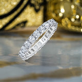 2.75 Carat Cushion Cut Moissanite Eternity Anniversary Ring - Classic Prong Style Wedding Ring in White Gold Plating for Women
