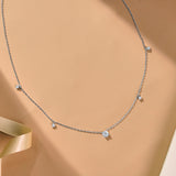 1 Carat Lab Grown Diamond Five Stone Bezel Station Necklaces - in 18K White Gold Plating Necklace for Women, Female, Adult