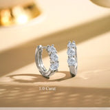 1 Carat Lab Grown Diamond Huggie Hoop Earrings - Round Cut Three Stones Huggie Earrings in 18K White Gold Plating for Women