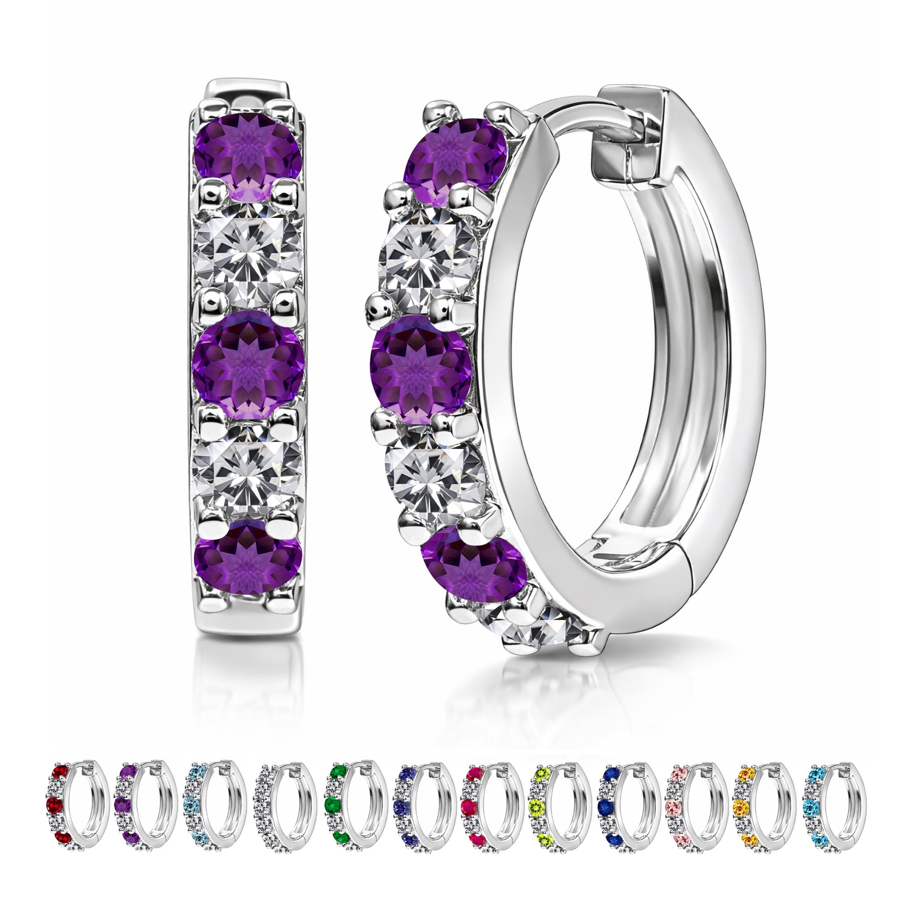 2 Carat Birthstone & Cubic Zirconia Multicolor Hoop Earrings