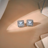 2 Carat Princess Cut Stud  Moissanite Earrings Classic Square Design in 18K White Gold Plated for Women