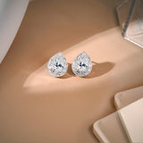 2 Carat Moissanite Pear Cut Stud Earrings Classic Vintage Design in 18K White Gold Plated for Women