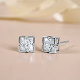 5.5 Carat Moissanite Flower Stud Earrings - 18K White Gold Plating for Women