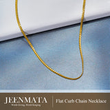 JeenMata 16-18 Inches Flat Curb Chain Necklace in Yellow Gold Plating - Fashion Necklace for Everyday Wear