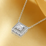 1 Carat Art Deco-Inspired Princess Cut Moissanite Pendant - in 18K White Gold Plating Necklace for Women