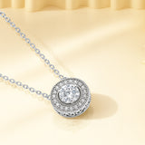 1 Carat Round Halo Moissanite Pendant Necklace - Vintage Inspired Pendant in 18K White Gold Plating for Women