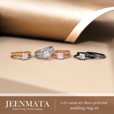 3.25 Carat Princess Wedding Ring Set - Bridal Set - Wedding Trio Set - Engagement Ring - Art Deco Ring - Promise Ring - Sterling Silver