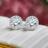 Lab Diamond 1 Carat Round Cut Halo Stud Earrings