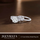 JeenMata 2.5 Carat Round Brilliant Cut Moissanite - Infinity Bridal Ring Set in 18K White Gold Plating for Women