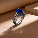 Butterfly 3.5 Ct Oval Cut Blue Sapphire Milgrain Engagement Ring