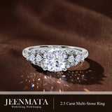 JeenMata 2.5 Carat Cushion Cut Moissanite - Multi-Stone Engagement Ring in 18K White Gold Plating for Women