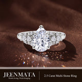 JeenMata 2.5 Carat Pear Cut Moissanite - Multi-Stone Engagement Ring in 18K White Gold Plating for Women