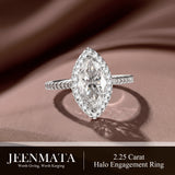 JeenMata 2.25 Carat Marquise Cut Moissanite Halo Engagement Ring for Women, Marquise Solitaire with Round Halo Accents in 18K White Gold Plating For Women