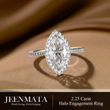 JeenMata 2.25 Carat Marquise Cut Moissanite Halo Engagement Ring for Women, Marquise Solitaire with Round Halo Accents in 18K White Gold Plating For Women