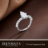 JeenMata 2.50 Carat Marquise Cut Moissanite Engagement Ring for Her, Solitaire Marquise Ring with Round & Marquise Side Stones in 18K White Gold Plating for Women